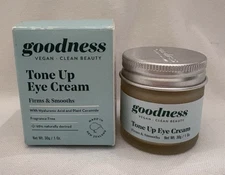 Goodness Vegan Clean Beauty Tone Up Eye Cream Firms Smooths Unscented 1oz  10/28