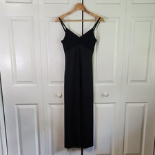 Vintage Express Tricot Black Slip Dress Size XS Crochet Top Straps Y2K 80s