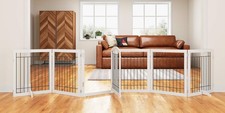 PAWLAND 144-inch Extra Wide 30-inches Tall Dog gate with Door Walk Through, F...