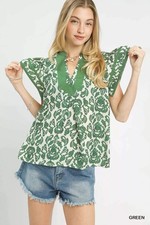 Abstract Print Short Sleeve Blouse
