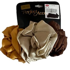 VTG 90s 100 Silk Hair Bow Barrette Clip Ribbon Ruffle Tri-Color Neutral Barette