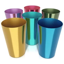 Retro Aluminum Cups 15 Oz Set of 6 - Christmas Metal Tumblers for Cold Drinks, F
