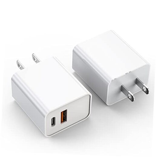 iPhone 16/15 Fast Charger Block 20W Dual Port USB C & A 2-Pack White