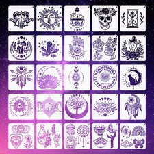 XYQHOAC 25 PCS Witch Stencils Magic Style Stencil 6 inches x 6 inches, White