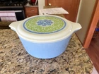 Vtg Pyrex PROMO Ocean Filigree 475 Casserole Dish Lid Blue Green USA FREEUSHIP
