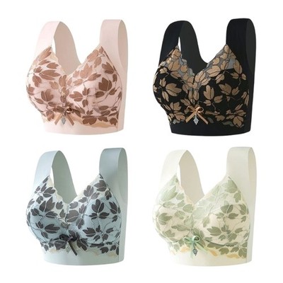 Florals Lace Full Coverage Bras,No Underwire Bras Soft Everyday Bras,Push Up Bra