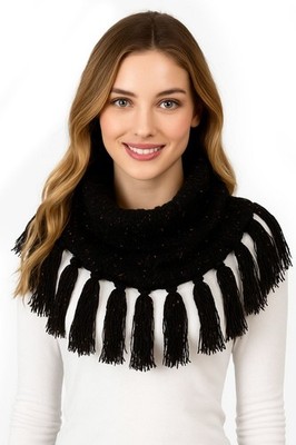 C.C Women's Cable Knit Confetti Neck Warmer Tube Scarf with Tassel