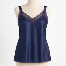 Vtg Y2K Floral Lace Fairy Cami Tank Size S Navy Blue Lingerie Grunge Whimsigoth