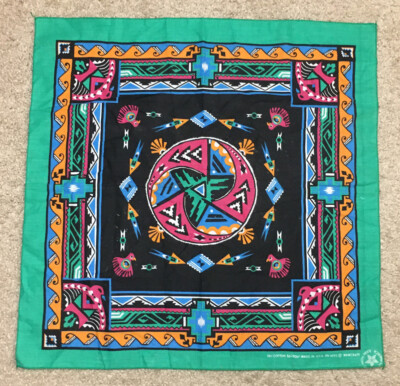 小物 Vintage Native American Bandana Vintage Western Bandana Native Tribal Aztec Bird Geometric USA