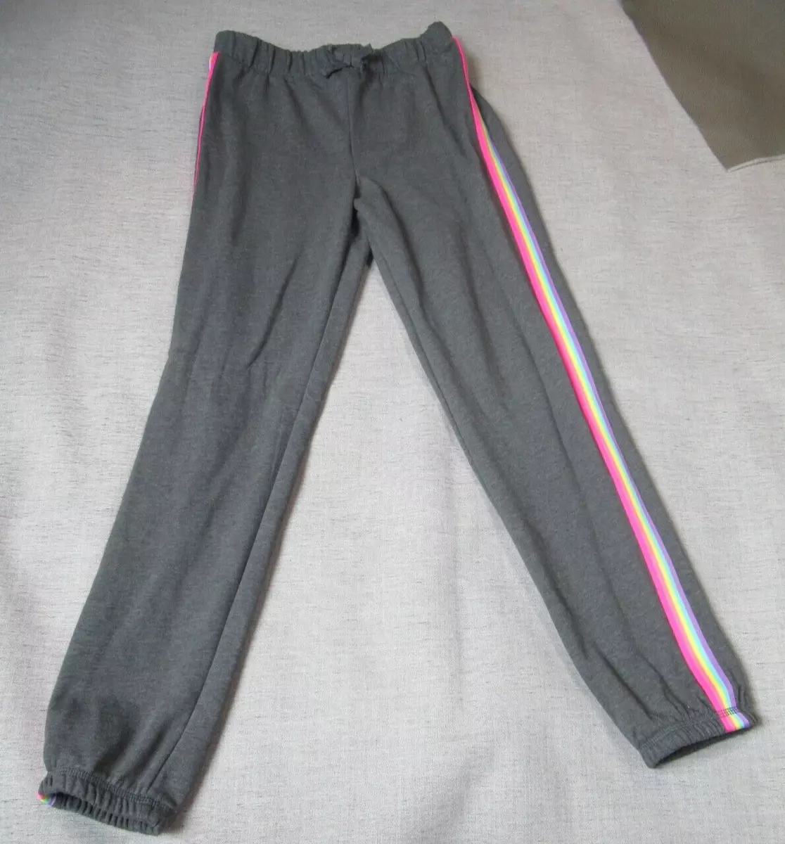 Childrens Place Sweatpants Girls 16 XXL Gray Rainbow Striped Jogger Casual