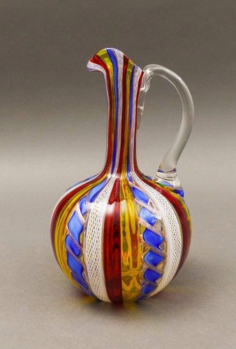 Lavorazione Arte Murano Italy Ribbon Zanfirico Latticino Art Glass Pitcher 6.25" - Picture 3 of 7