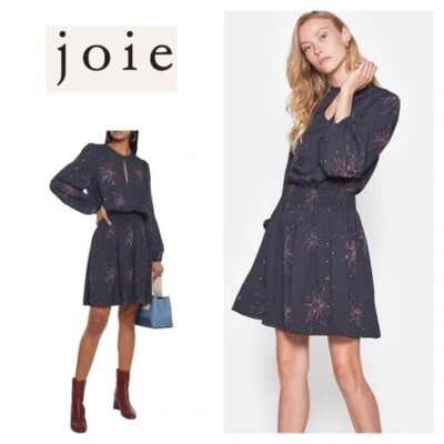 NWT! JOIE Fireworks & Shimmer Stars Ramla Keyhole Dress Caviar Black Msrp$348 L