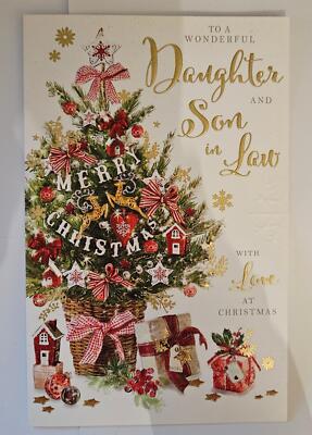 Cherry Orchard Weihnachtskarte Für Tochter & Schwiegersohn – Luxuskarte Mit Goldfolie, 143x210 Mm, Goldener Umschlag
