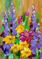 Original Painting Wild Flowers Colorado Art Impasto Oil 7x5 daisy Flower Small