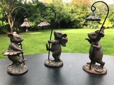 Set of 3 Flower Fairy Mice Figurines Bronze Style Garden Decoration Mouse Figure