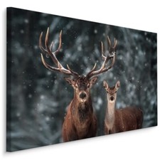 CANVAS Leinwand Bilder XXL Wandbilder Kunstdruck Hirsch Reh Wald Schnee 851