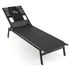 2 in 1 Patio Outdoor Chaise Lounge Chair 5-Position Adjustable Sunbathing Pool