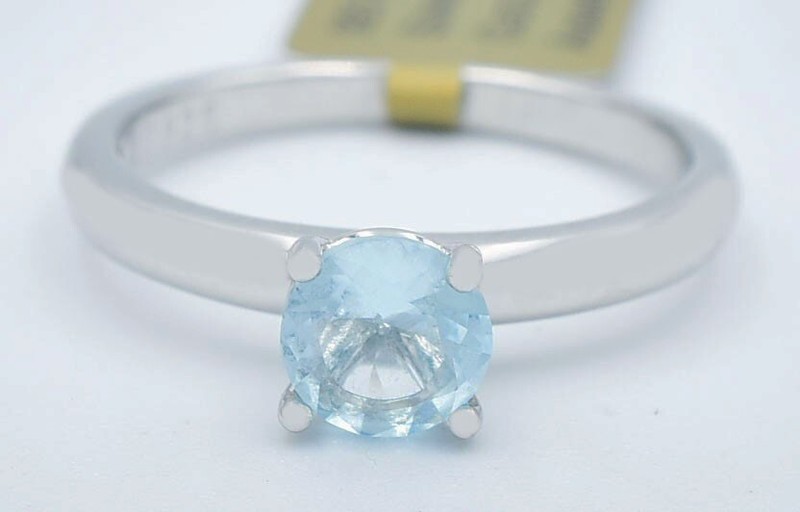 LAB CREATED 1.18 Cts AQUAMARINE SOLITAIRE RING .925 Silver - NEW WITH TAG