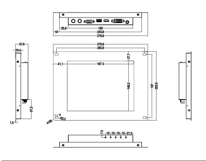 LILLIPUT TK970-NP/C/T-B 9.7" 1024X768 IPS Metal  Open Frame 5 wire Touch screen  - Image 3 of 4