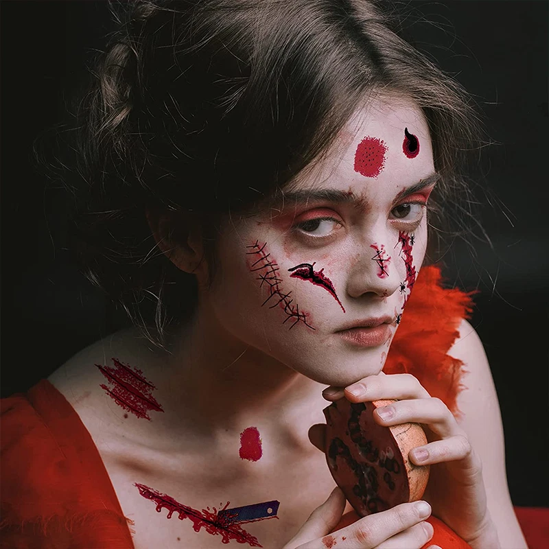 10 PIEZAS Tatuaje Cicatriz Halloween Tatuaje Corporal Temporal Pegatina Sangre Falsa Impermeable Foto 2 de 4