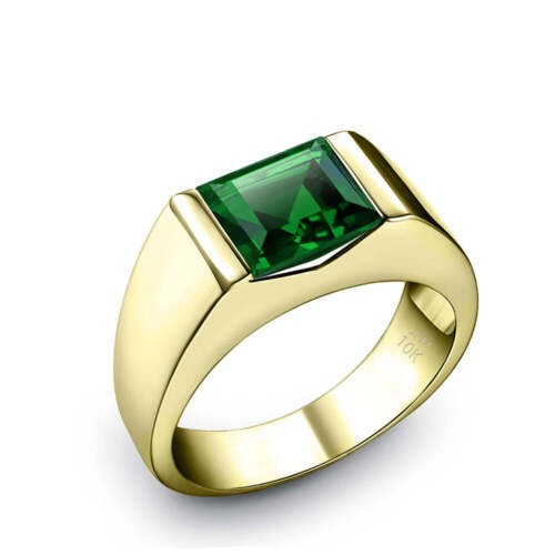 Anello Fascia Matrimonio per Lui Verde Smeraldo Quadrato 1,80 carati in Oro Giallo Solido 10K T - Foto 1 di 39