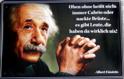 1 Blechschild, 20 x 30 cm, Albert EINSTEIN, Oben ohne, nichts im Kopf, Neu, OVP