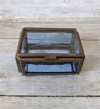 Vintage Etched Glass and Brass Trinket Ring Box
