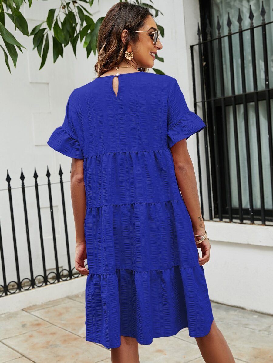 blue flounce dress