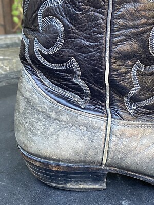 Bottes Western Nocona Vintage Motif Peau D'éléphant – Gris, Taille 9 D, Bout Pointu – USA Années 90
