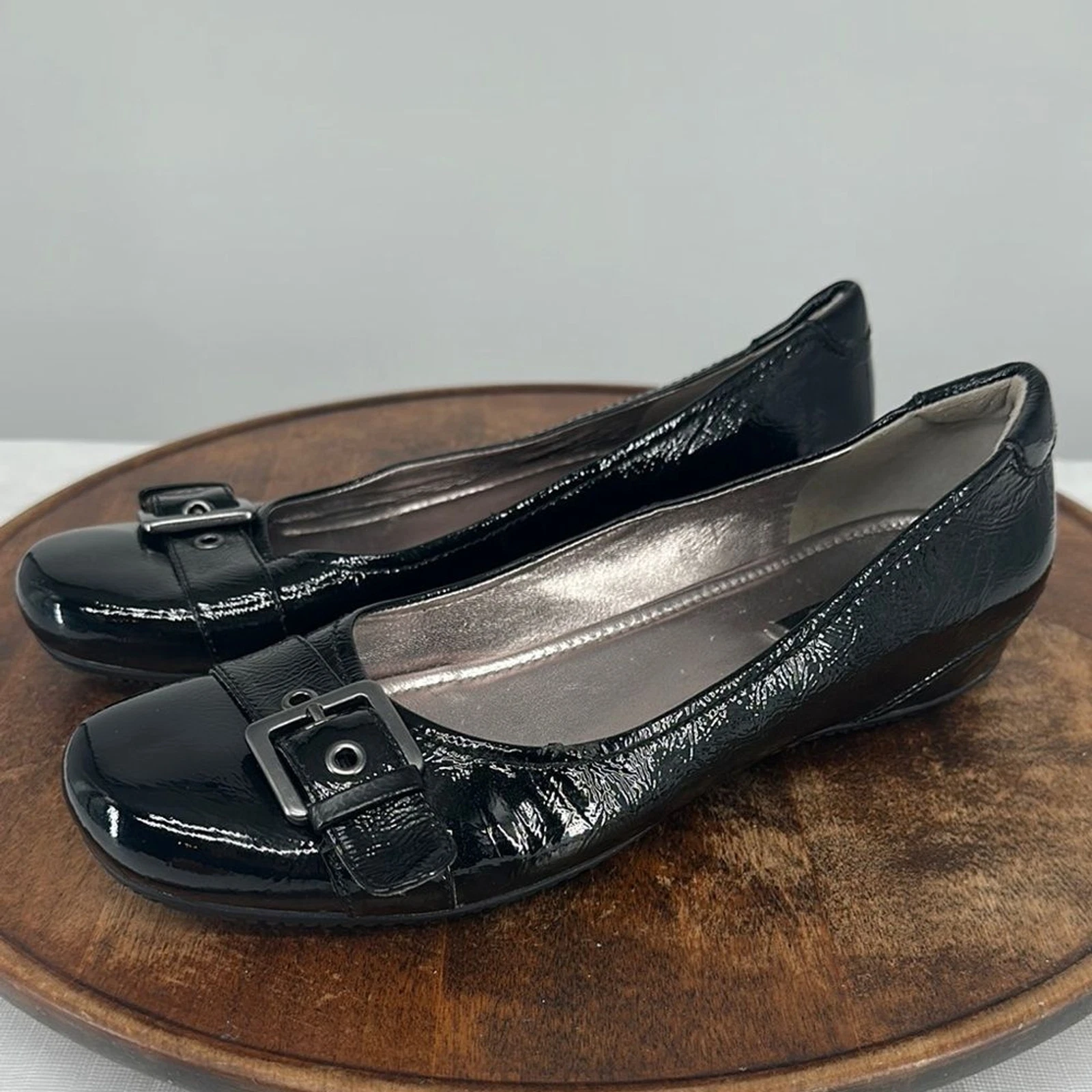 Scarpe Ecco Wm 40 (US 9 9.5) nere vernice fibbia argento ballerine comode