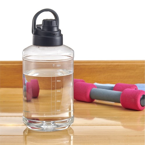 Clear Reusable Water Bottle Measurement Markings Lightweight BPA free 64 Fl Oz