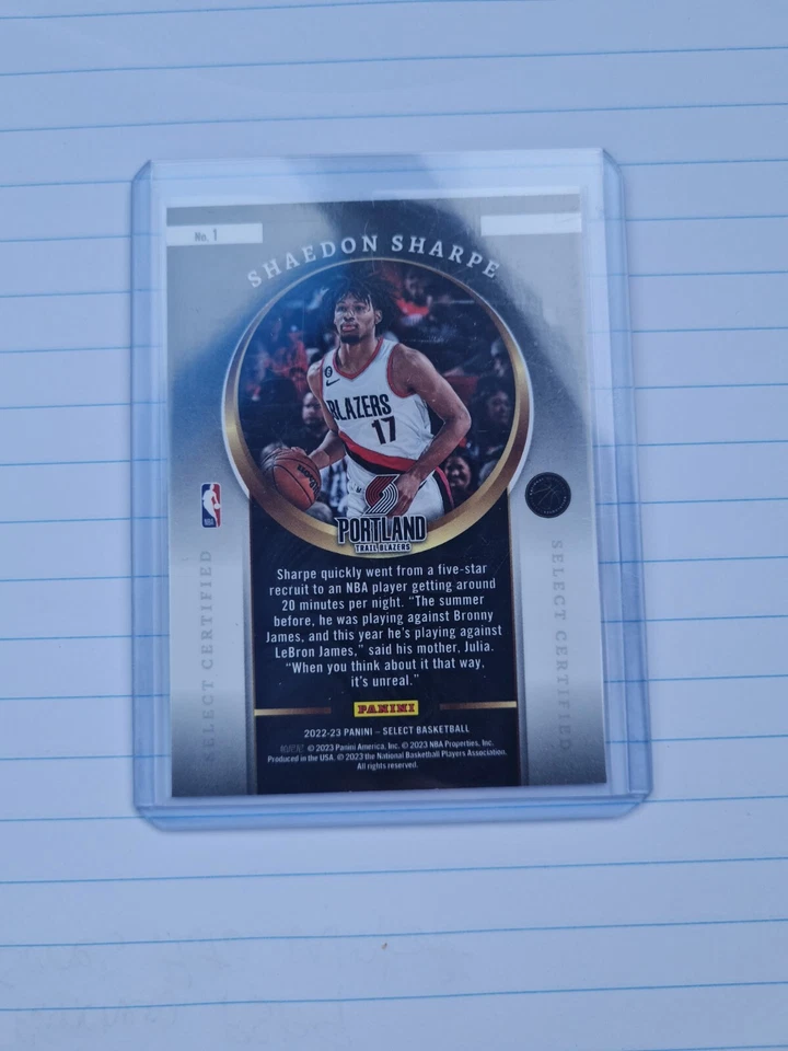 Shaedon Sharpe 2022-23 Panini Select Certified Rookie RC SP #1 - BLAZERS - Image 2 of 2