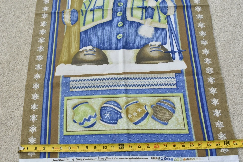 Panel de franela muñeco de nieve para esquí azul verde tostado 25" x 44", Henry Glass, P4010 Foto 2 de 4