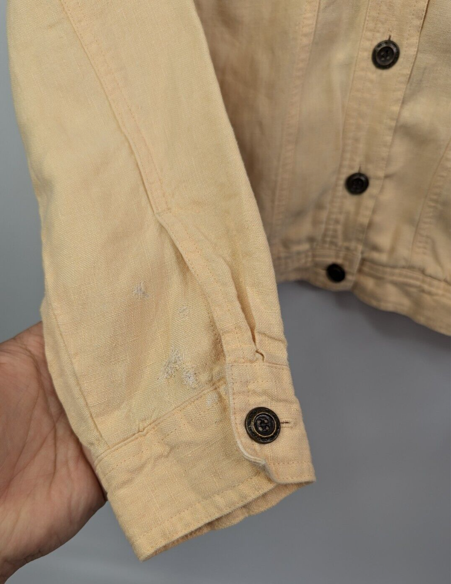 J Jill Jacket Women's XS Petite Yellow Linen Button Up Long Sleeve