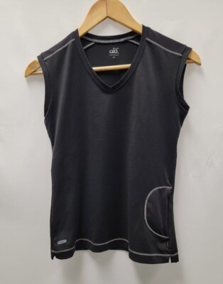 ALO Coolfit Womens Black V-Neck Zip Side Pocket Sleeveless Pocket