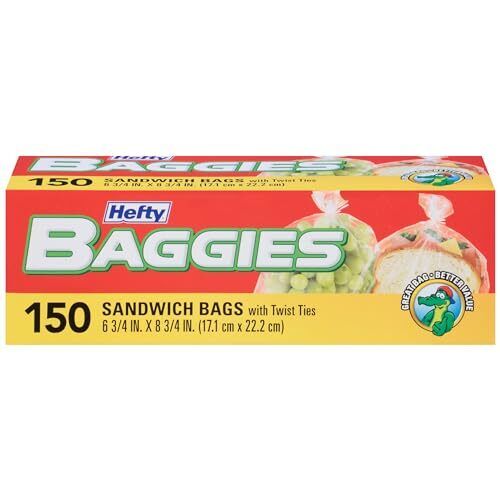 Hefty Baggies Food Storage Bags Sandwich Twist Tie 150 Count
