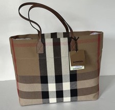 Burberry Check Canvas Medium London Tote Bag Taupe Brown Check 8084047 NWT 1390