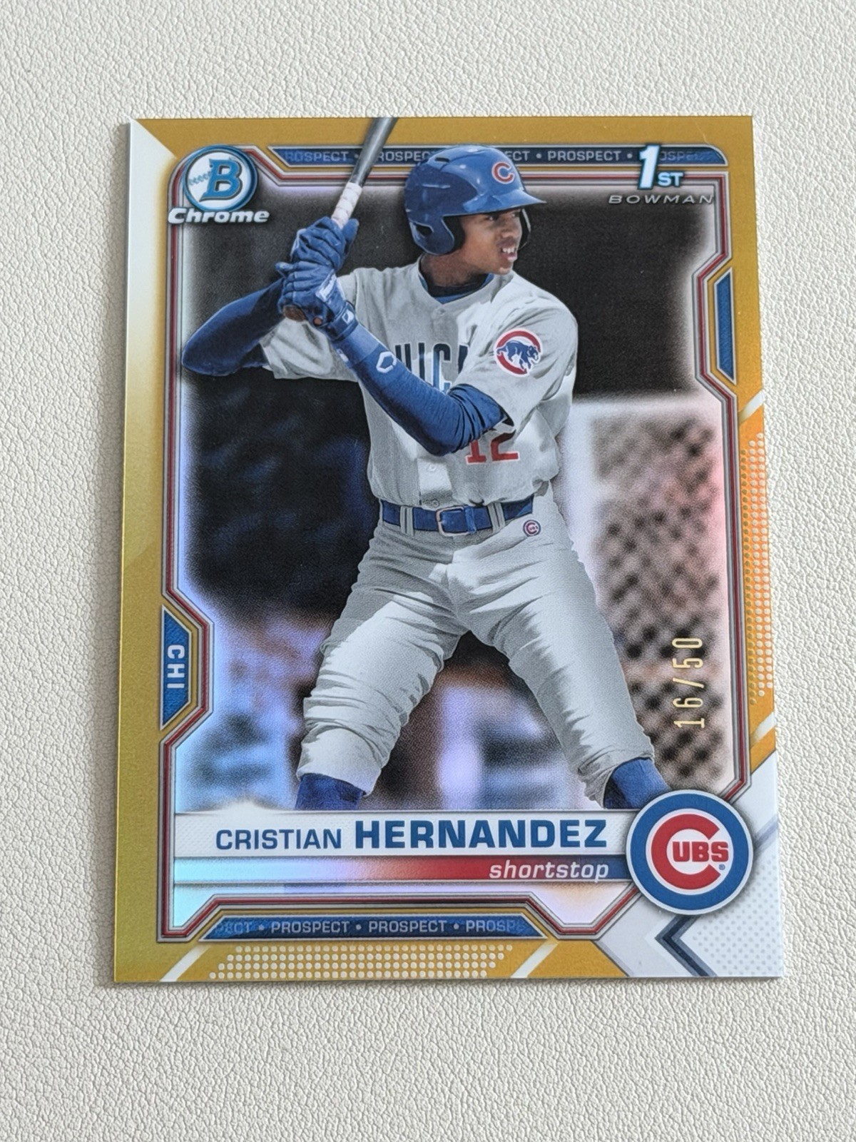 2021 Bowman Chrome #BCP-171 Cristian Hernandez 1st /50 Prospects Gold Refractor