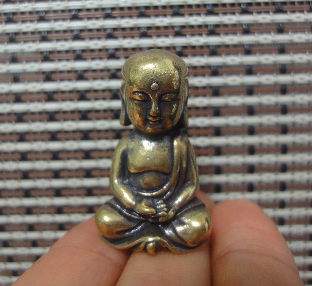 Vintage Style Solid Brass Small Buddha Figurine Statue for Home Desk Decor