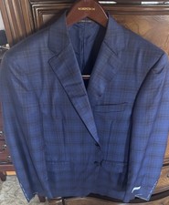Canali SIENA 100 Wool Reg Fit Navy Blue Plaid Sport Jacket SZ 40 S MSRP 2395