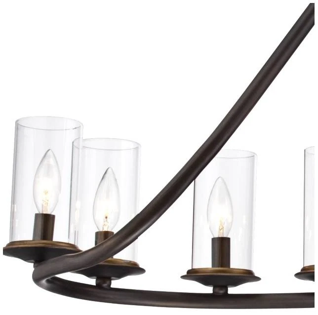 Heritage Bronze Linear Pendant Chandelier 44" Wide Rustic Glass 10-Light Fixture - Image 3 of 4