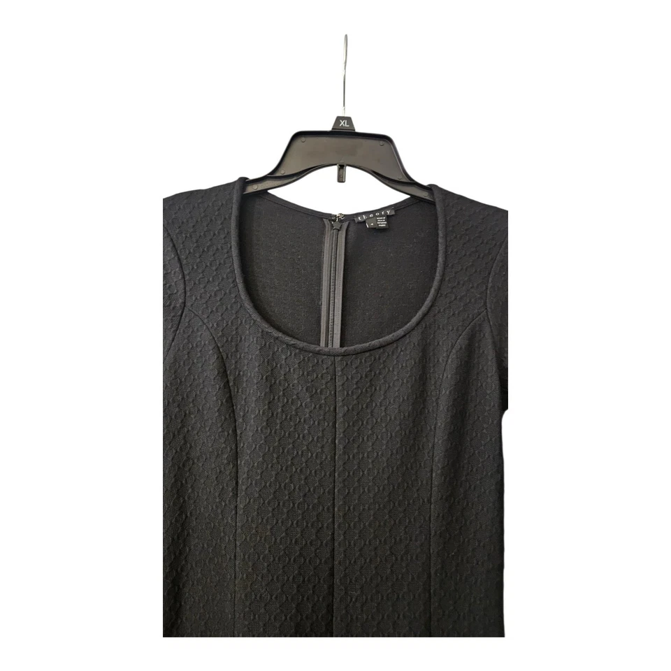 Theory Dress Size 4 Black Textured 3/4 Sleeves Unlined Hidden Back Zip USA - Image 3 of 4