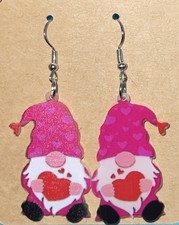 Shiny  Matte finishes Valentines Gnome holding a Heart Earrings Dangling ACC191