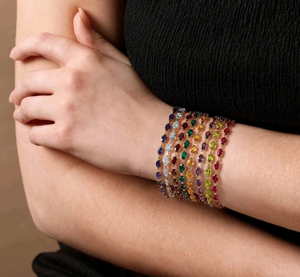 Pulseira de tênis de ouro amarelo 14k com peridoto natural corte oval - Imagem 3 de 3