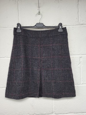 Crew Clothing grau Wolle Karo A-Linie Rock mit Frontfalte Größe 12. PD