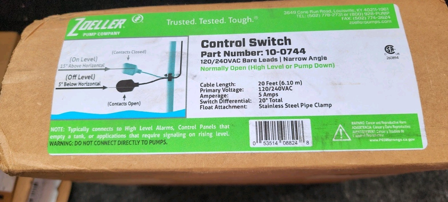 Zoeller 10-0744, Piggyback Variable Level, Mechanical Control Switch, 115/230 V