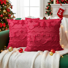 Christmas Pillow Covers 18 x 18 inch Set of 2 Xmas Tree Elk Snow Pillow Red
