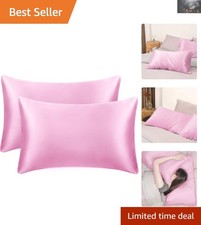 Luxurious Queen Size Satin Pillowcases Set of 2 - Soft Envelope Closure Pink