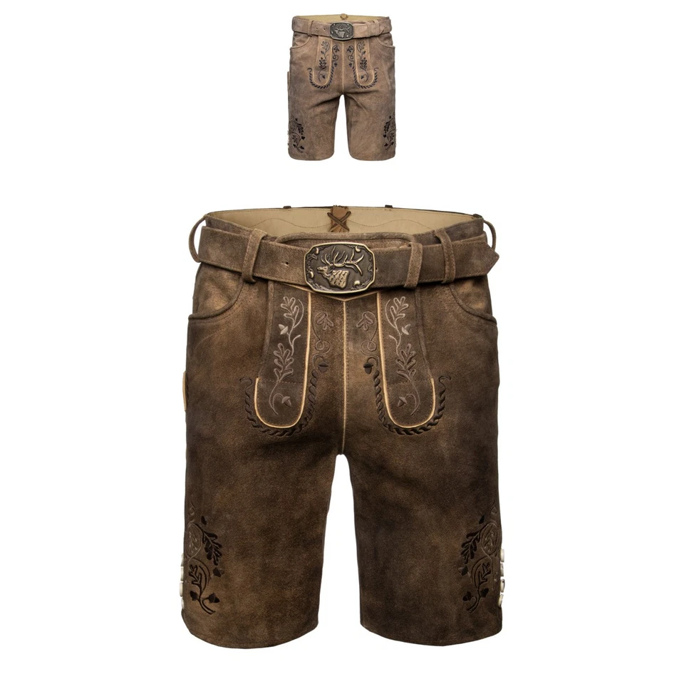 Spieth & Wensky Gernot Pantalon en Cuir avec Ceinture Homme Traditionnel - Photo 1/1