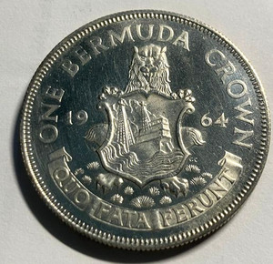 elf Bermuda 1 Crown 1964 Silver  Ship